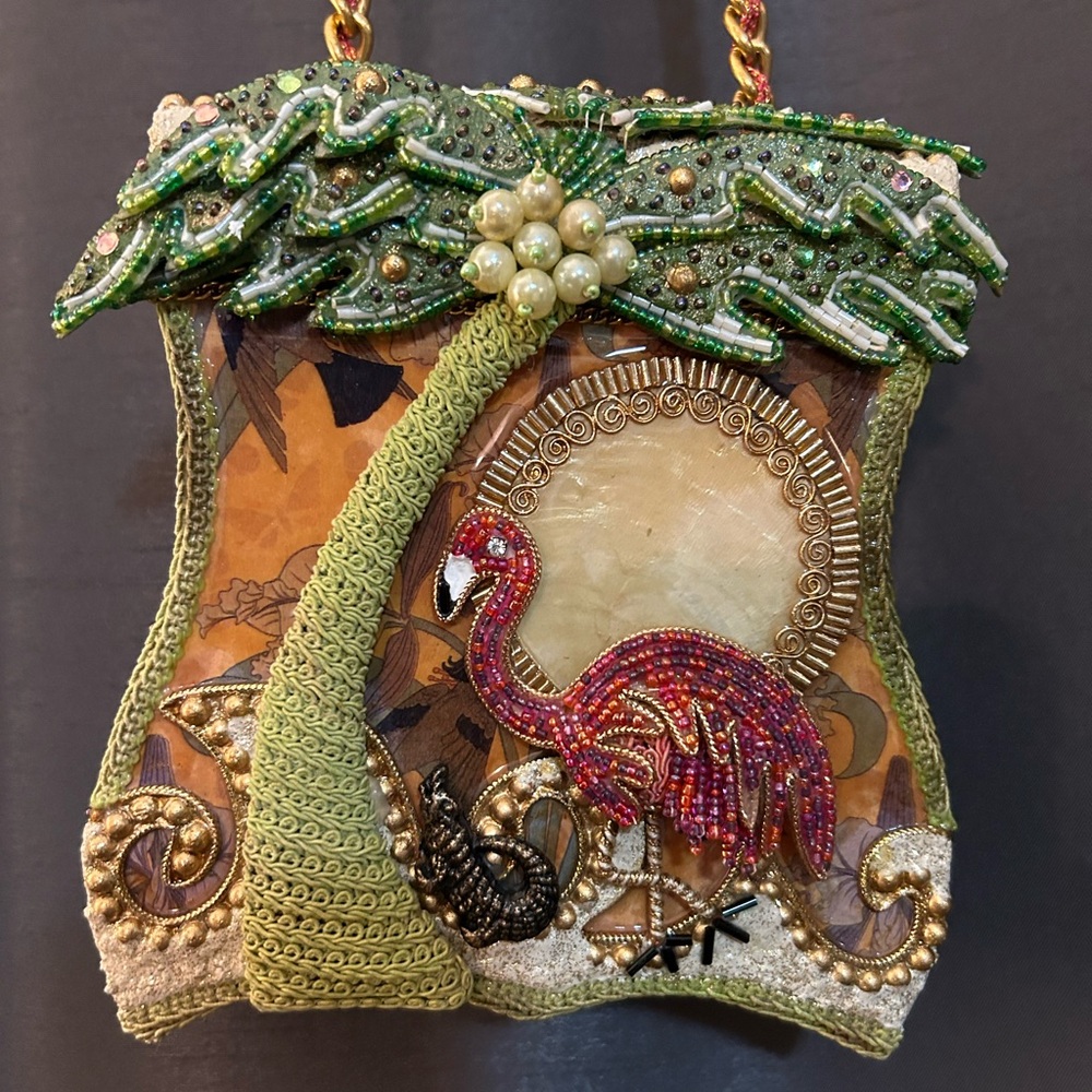 Mary Frances Gold and Pink Chain Handbag